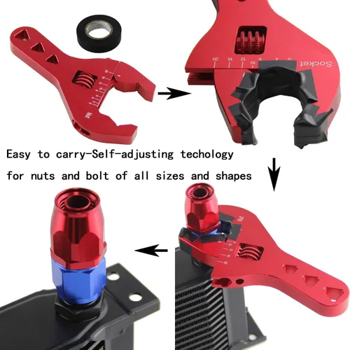Vista 6 de AN3-20 Llave AN compacta ajustable de aluminio Llave universal con mango corto (rojo, AN3-AN20)