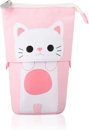 Vista 10 de iSuperb - Portalápices convertible para soporte y almacenamiento, de lona y poliuretano, con caricatura de gato adorable; cartuchera telescópica