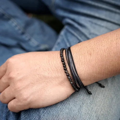 Vista 2 de Mezcla Vida Pulseras de cuentas de piedra natural para hombres y mujeres, unisex, ajustables, impermeables, juego de pulseras de cuerda para el día