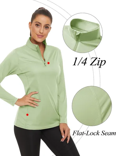 Vista 4 de TACVASEN Camisas de manga larga con protección solar UPF 50+ para mujer, con cremallera de 14, ligera, de secado rápido