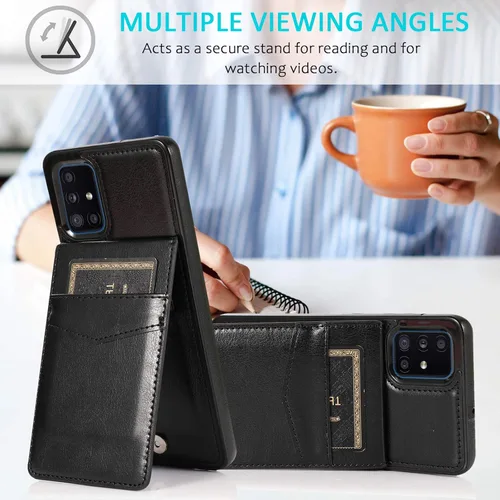 Vista 5 de Funda de teléfono para Samsung Galaxy A71 5G con protector de pantalla de vidrio templado y tarjetero para tarjetas de crédito, soporte de piel