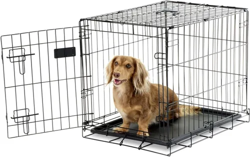 Vista 24 de Jaula de perro Carlson segura y compacta de doble puerta de metal, mediana con panel divisor