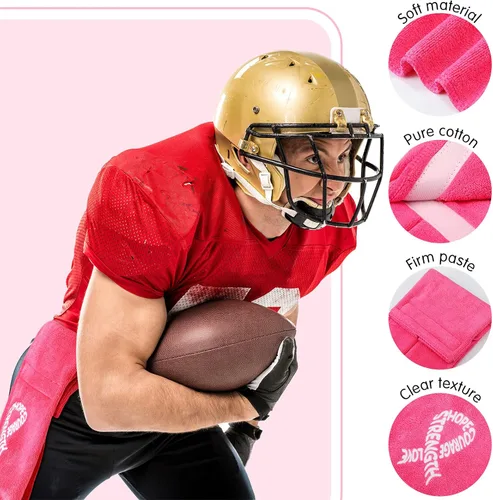Vista 2 de Tranqun Toallas de fútbol con cinta rosa de 17.3 x 4.5 pulgadas, toalla deportiva para concientización sobre el cáncer de mama, accesorios de fútbol