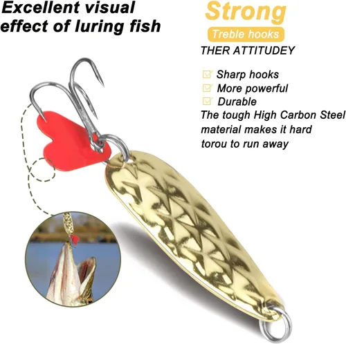 Vista 3 de DONQL Spoon Fishing Lures, Metal Fishing Spoon Lures Hard Baits Saltwater Fishing Lures Spinner Baits Fish Treble Hooks Tackle Salmon Bass