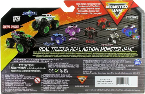 Vista 4 de Monster Jam Camión fundido a troquel oficial a escala 1:64 2023 Serie 25 Grave Digger vs Global Avenger