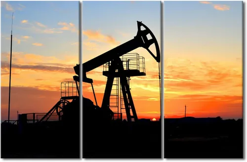 Vista 24 de TUMOVO Bombas de aceite en la puesta de sol para dormitorio, industria de petróleo y gas, pinturas de pared de 3 piezas de arte de pared de petróleo