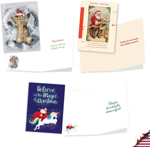 Vista 4 de NobleWorks Juego de caja surtido de 36 tarjetas de agradecimiento graciosas de Navidad con sobres de 5 x 7 pulgadas (12 diseños, 3 de cada uno)