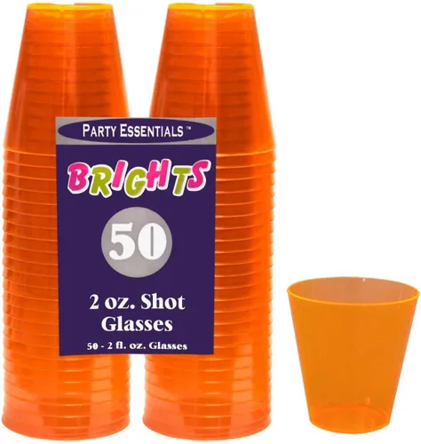 Vista 5 de Party Essentials Vasos de plástico duro de 2 onzas, color naranja neón, 50