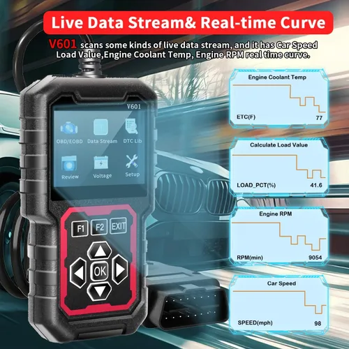 Vista 8 de V601 Escáner de Diagnóstico Profesional OBD2 - Lector Rápido de Códigos de Luz de Verificación del Motor, Probador de Voltaje, Preparación I/M