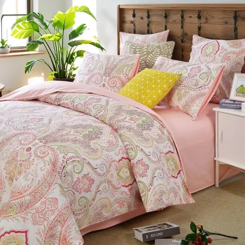 Vista 95 de ABREEZE Juego de funda de edredón tamaño individual con cierre de botón, 100% algodón egipcio, juego de ropa de cama floral de granja, color rosa, 3