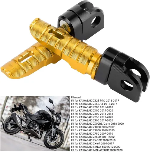 Vista 4 de Yctze Par de clavijas delanteras Pedales de aleación de aluminio para Kawasaki Ninja Z125 PRO Z250/SL Z400 Z900 (dorado)