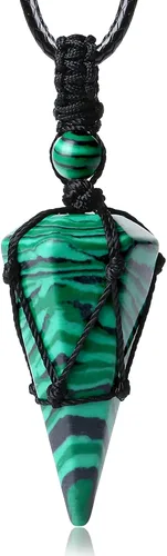 Vista 18 de XIANNVXI Collar puntiagudo con piedra de cristal curativo, cuerda negra ajustable, collar con colgante de piedras preciosas naturales, joyería