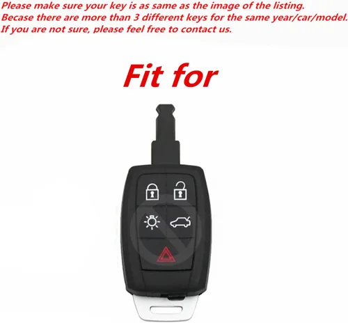 Vista 2 de Cuero negro para Volvo XC90 C70 S60 D5 V50 S40 C30 5 Botones Smart Remote Key Fob Case Cover Chain