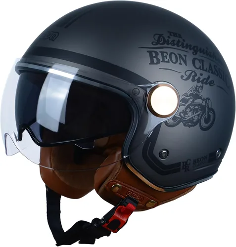 Vista 7 de Casco de moto de cara abierta para adultos, aprobado por DOT, 3/4 retro Vespa, con viseras duales, para motoneta, crucero, bobber y chopper