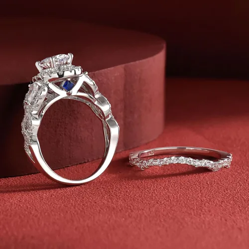 Vista 8 de Newshe Jewellery Juego de anillos de boda para él y ella, anillos de promesa de plata esterlina para parejas, mujeres, hombres, tallas 5-13