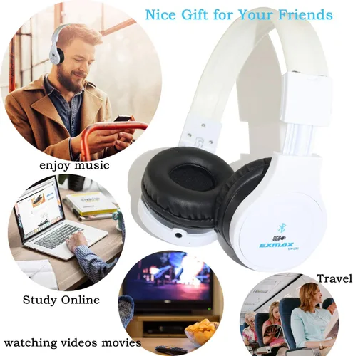 Vista 7 de EXMAX Auriculares inalámbricos con Bluetooth estéreo sobre la oreja, receptor de pagador de música, reducción de ruido, cancelación de ruido