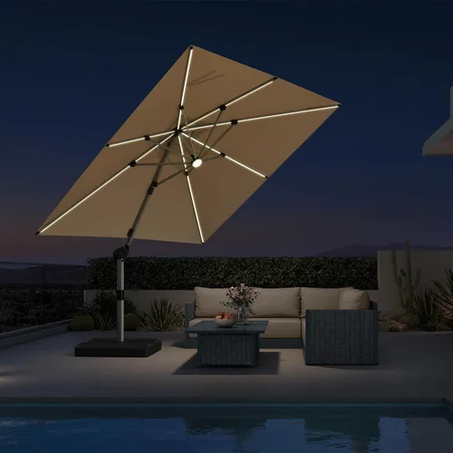 Vista 50 de PURPLE LEAF Sombrilla de patio de 9 x 12 pies con luces, sombrilla rectangular voladiza para exteriores, funciona con energía solar, LED