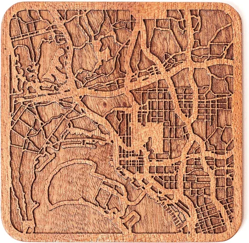 Vista 42 de Posavasos Amsterdam Map by O3 Design Studio, 1 pieza, posavasos de madera Sapele con mapa de la ciudad, hecho a mano, varias ciudades opcionales