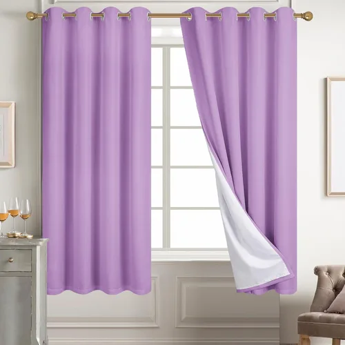 Vista 81 de Diraysid Cortinas 100% opacas de lino beige para dormitorio, con ojales, aislamiento térmico, cortinas de oscurecimiento de habitación