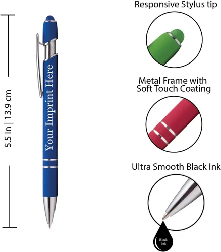 Vista 2 de ExpressDesigns™ - Bolígrafos personalizados premium con lápiz óptico Ráfaga de color Bolígrafos personalizados con nombre impreso de metal suave