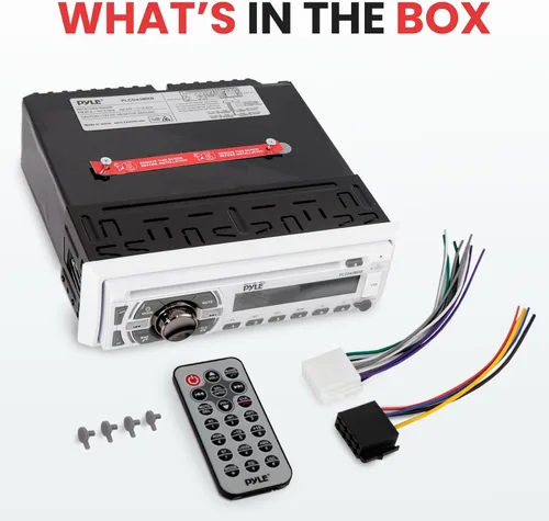 Vista 7 de Pyle Marine - Receptor de audio Bluetooth de 300 W, unidad principal estéreo de un solo DIN para barco, reproductor de CD, transmisión