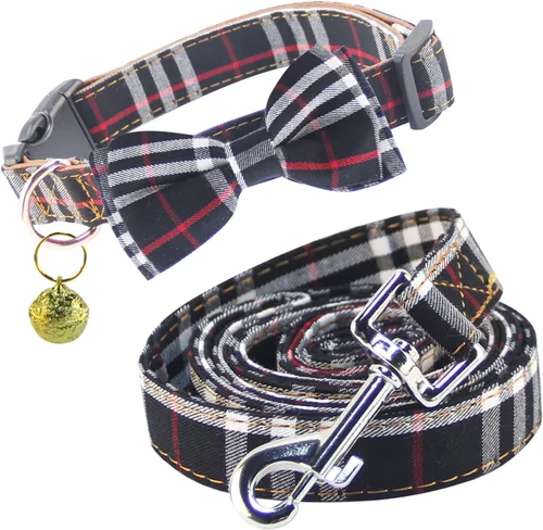 Vista 13 de Yizepet Collar de perro con corbatín - Collar ajustable para mascotas con collar de hebilla de plástico, patrón elegante para niños pequeños Beige