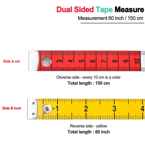 Vista 5 de Cinta métrica para el cuerpo, tela, costura, tela a medida, medidas para manualidades en casa, 60 pulgadas/59.1 in, suave, multicolor, cinta métrica