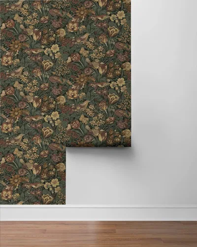 Vista 6 de Seabrook Designs Rollo de papel pintado prepegado floral de caoba y grafito PR11708