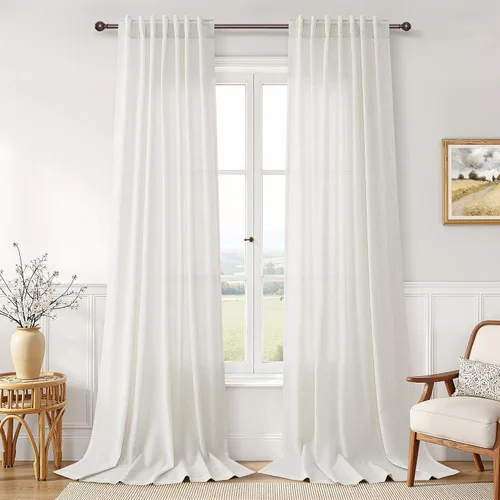 Vista 11 de Joywell - Cortinas de lino de 96 pulgadas de largo para sala de estar Natural