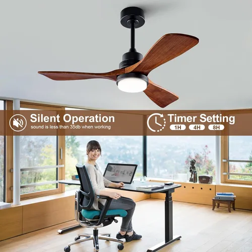 Vista 6 de Ventiladores de techo para exteriores de 42 pulgadas con luces y control remoto, ventiladores de techo regulables de madera de 3 aspas para patios