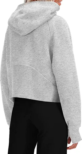 Vista 2 de Fisoew Sudaderas con cremallera para mujer, cuello de vellón, con capucha, casual, de algodón, manga larga, con agujero para el pulgar