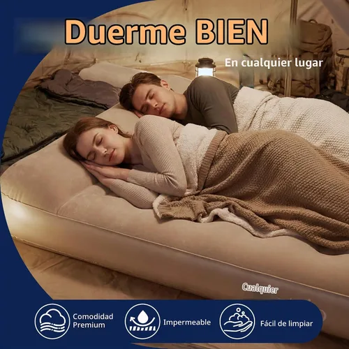 Vista 6 de Colchón de aire tamaño matrimonial con bomba incorporada, colchón inflable portátil más almohada, cama de aire autoinflable impermeable, cama