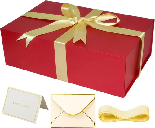 Vista 6 de YINUOYOUJIA Cajas de regalo grandes negras con tapa, caja de regalo magnética de 14 x 9 x 4.5 pulgadas con cinta, tarjetas y sobres para regalos