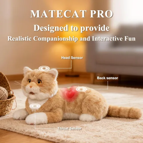 Vista 5 de Chongker Gato robot interactivo de 24.8 pulgadas de peluche, animales de peluche realistas, gato robótico compañero con latido cardíaco ronroneando