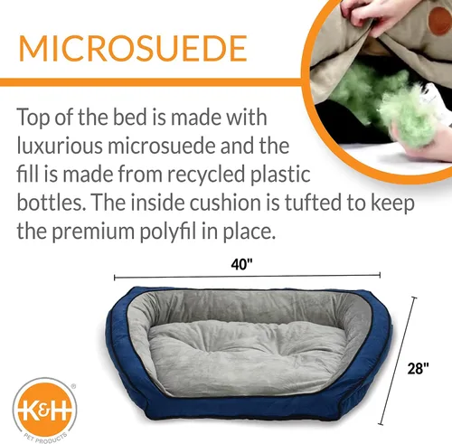 Vista 2 de K&H Pet Products Sofá cama para mascotas grande azul/gris, 28 x 40 pulgadas