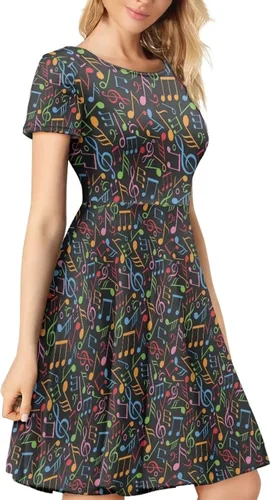 Vista 2 de POLERO Vestido acampanado de manga corta con cuello redondo y elegante para mujer