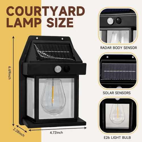 Vista 2 de Luces solares impermeables al aire libre, 3 modos de luz de seguridad con sensor de movimiento del atardecer al amanecer, luces de pared alimentadas