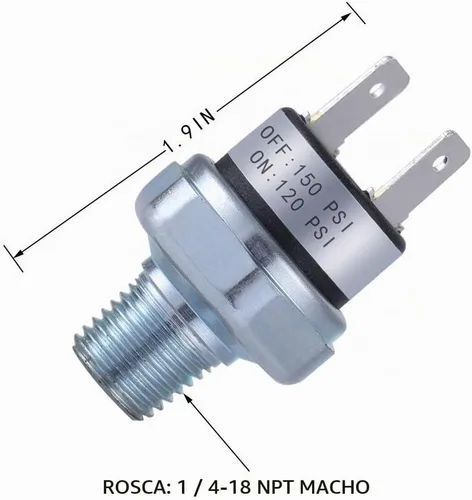 Vista 6 de Interruptor de Presión 120-150 PSI Interruptor de Presión del Compresor de Aire Interruptor de Presión de Aire 1/4"-18 NPT Interruptor de Presión