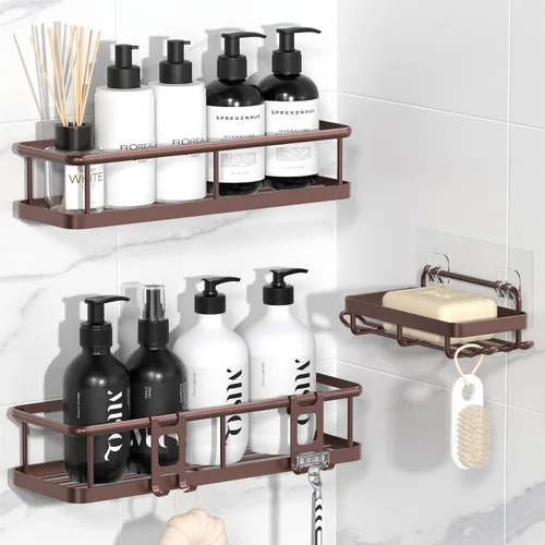 Vista 12 de YASONIC Organizador de ducha adhesivo, estantes de ducha a prueba de óxido para ducha interior, organizadores de baño de gran capacidad