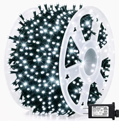 Vista 22 de Dazzle Bright - Guirnalda de luces de Navidad para exteriores, 1000 luces LED de 328 pies, enchufe de luz de hada con control remoto, 8 modos