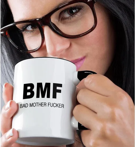 Vista 2 de 3dRose BMF BAD MOTHER FUCKER - Taza de dos tonos, 11 onzas, color negro