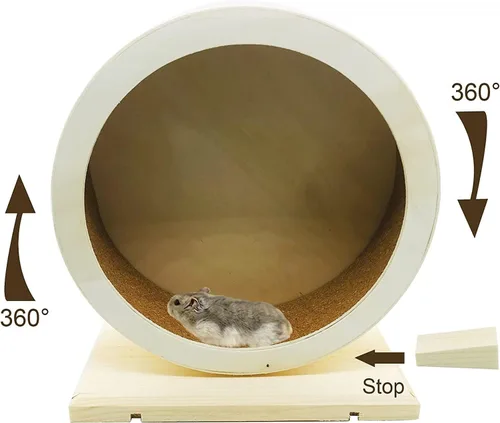 Vista 5 de Rueda de madera para correr de hámster, rueda de ejercicio de madera para mascotas pequeñas, juguete de juego para ratas, jerbos, chinchillas