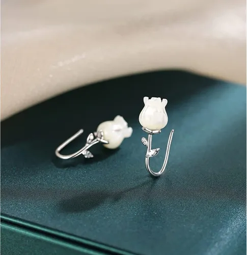 Vista 5 de Reffeer Aretes de plata de ley 925 maciza con diseño de flores para mujer