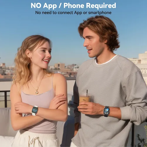 Vista 2 de EURANS Reloj inteligente, no requiere aplicación/teléfono, pantalla HD de 1.85 pulgadas, reloj impermeable con monitor de frecuencia cardíaca