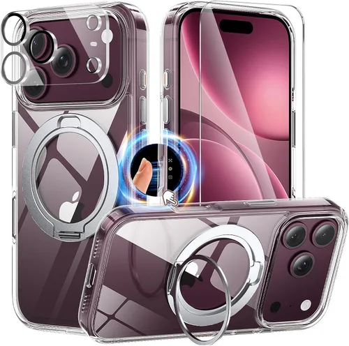 Vista 15 de Funda con soporte de anillo de 360° para iPhone 17 Pro Max con 1 protector de pantalla + 1 funda para cámara, compatible con MagSafe, funda trasera