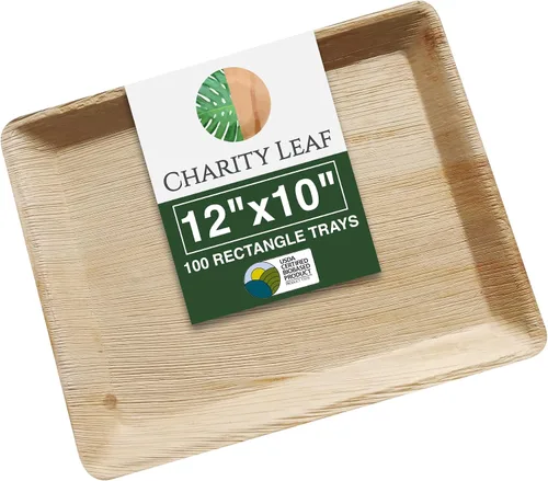 Vista 8 de Charity Leaf Bandejas desechables de hoja de palma de 12 x 10 pulgadas (10 piezas) platos de bambú para servir, tableros desechables, vajilla