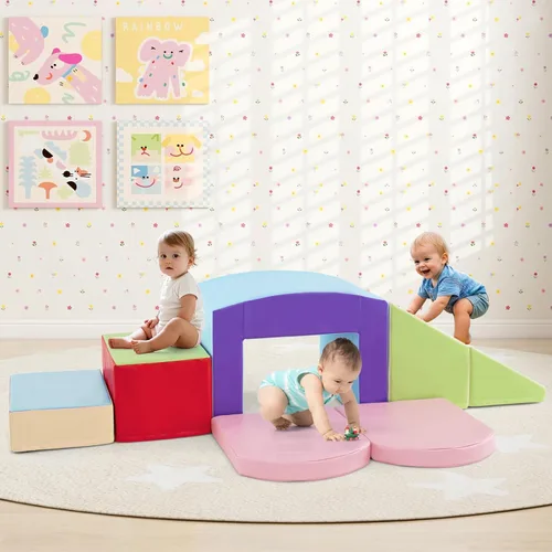 Vista 2 de Olakids Juguetes de Escalada para Niños Pequeños, 7 Piezas de Bloques de Espuma para Bebés de Interior, Juego Suave con Cuero PU, Estructura