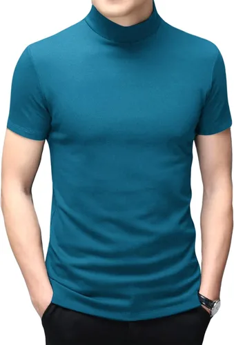 Vista 10 de Men's T Shirt Short Sleeve Basic Mock Turtleneck Tops Verde militar
