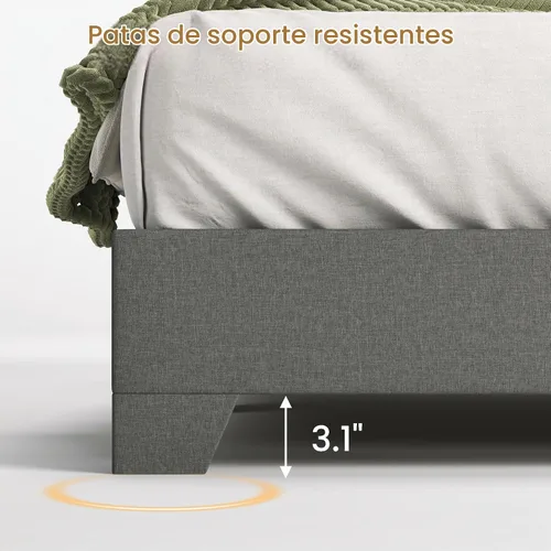 Vista 5 de SHA CERLIN - Marco de cama tapizado de tamaño King en color gris oscuro con cabecero ajustable, soporte de listones de madera, no necesita somier