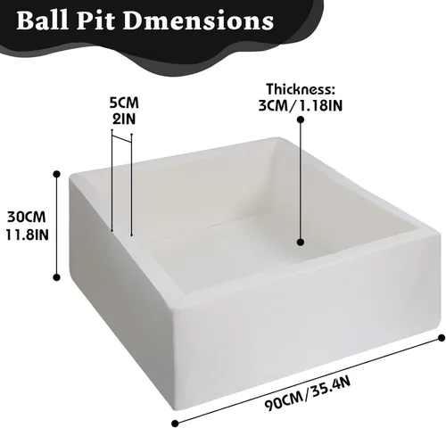 Vista 8 de Piscina cuadrada de espuma para niños pequeños, 35 x 35 x 12 pulgadas, piscina suave con funda extraíble, corralito de bolas de esponja Blanco